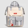 Large-capacity nylon women's school backpack featuring cream and grey color blocking - Light Gray