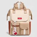 Casual large capacity nylon backpack in stylish colorblock beige and brown tones - Brown