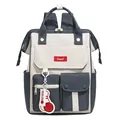 Stylish large capacity nylon commuter backpack for women featuring grey and navy color blocking - Blue Gray