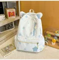 Stylish white backpack with cute blue apple patterns and cat ears for college girls - White