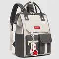 Large capacity casual nylon backpack in beige and charcoal grey two-tone design - Gray