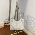 Vintage large capacity tote bag in light gray for women, simple shoulder bag style - No Pendant / Silver