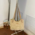 Vintage large beige tote bag with tan shoulder straps for women's daily commute - No Pendant / Khaki