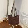 Large capacity vintage brown faux suede tote bag for women's daily commute - No Pendant / Coffee