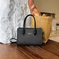 Elegante schwarze Retro-Einkaufstasche mit Griffen und Schultergurt für Damen Mode - Ohne Anhänger / Schwarz