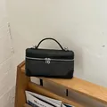Stylish dark grey textured box handbag with silver hardware and top handle - Black