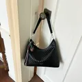 Chic black woven underarm shoulder bag for women featuring stylish decorative charms - Large With Pendant / Black