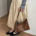 Chic brown woven texture underarm bag for women, trendy summer commuting shoulder purse - Large With Pendant / Brown