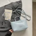 Large capacity light blue woven tote bag with adjustable shoulder strap for women - Blue