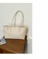 Borsa tote intrecciata color crema retrò con bordi ondulati e grande capacità - Bianco