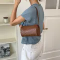 Vintage brown woven barrel shoulder bag for women, stylish underarm cylinder purse - Brown