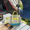 Lightweight grey and yellow casual mini tote bag with mesh pocket for outdoor travel - S / Light Gray