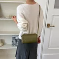 Stylish retro olive green woven barrel crossbody bag for women with unique texture - Green
