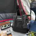 Black grid tote bag with mesh pocket for outdoor camping fashion - L / Black