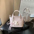 Schattige roze gewatteerde emmertas in Koreaanse stijl met konijn-bedeltje en lint - Roze Groot