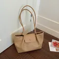 Elegant khaki woven texture large capacity shoulder tote bag for women's summer commute - Khaki