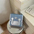 Mochila elegante de tela vaquera y cuero plateado para mujer, bolso escolar de moda - Sin Colgante / Plateado