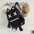 Cute black canvas cartoon backpack with funny cat ears and cross eyes design - Black without Pendant