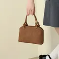 Textured brown top-handle handbag with knot details for women's fashion - No Pendant / Brown