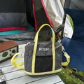 Stylish grey grid pattern tote bag with vibrant yellow straps for outdoor camping - L / Dark Gray