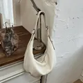 Elegant cream ruched shoulder bag with vintage dumpling design for women - Regular Fit / White