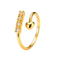 Verstellbarer goldener offener Ring mit vier Strasssteinen und poliertem Herzen - Herz-Stil (WLR2136) / Stahlfarben