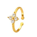 Eleganter vergoldeter verstellbarer Ring mit funkelndem Vier-Steine-Blumendesign für Damen - Kleeblatt (WLR2139) Silber