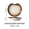Japanese retro ceramic lotus leaf plate in sesame gold finish for appetizers - Lotus Leaf Shape Plate / 5.5 Inches / Sesame Gold