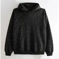 Casual loose long sleeve hoodie with all-over dark leopard print and front pocket - S / Tops / Dark Grey Leopard Print (KLBNB11031)