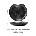 Retro Japanese ceramic irregular lotus leaf plate in black pearl finish - Lotus Leaf Shape Plate / 5.5 Inches / Black Pearl