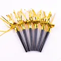 Zes gouden partytoeters met zwarte handvatten voor verjaardagsvieringen van kinderen - Zwarte Buis Kwastje - Goud / 11cm