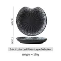 Vintage Japanese 5-inch ceramic leaf plate with black speckled glaze for desserts - Lotus Leaf Shape Plate / 5.5 Inches / Black And White