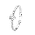 Eleganter verstellbarer Silberring mit herzförmigem Zirkonia und strukturierter Ringschiene - Einzelner Herzstein (WLR2141) Silber