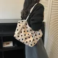 Bolso tote de lona crema retro con lunares negros grandes para un viaje diario elegante - Blanco Roto