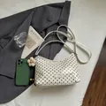 Elegant white and black polka dot crossbody bucket bag for women in Korean style - Beige With Pendant