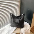Stylish black woven large capacity tote bag with adjustable shoulder strap for women - Small (27x11x24.5cm) / Black