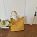 Minimalist yellow woven large capacity shoulder bag for women elegant casual tote - With Flower Pendant / Small (27x11x24.5cm) / Yellow