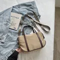 Sac cabas rétro en nylon kaki avec bordure marron et bandoulière large réglable de luxe - Coupe régulière / Kaki