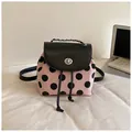 Cute and lightweight pink and black polka dot mini backpack for women with chain handle - Without Charm Style / Pink