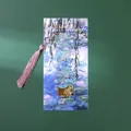 Vintage gold-plated metal bookmark with Monet water lily design and pink tassel - Impression Gilded - Water Lily (1 Piece)