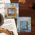 Artistic oil painting metal bookmarks with ornate vintage gold frames for readers - Umbrella + Water Lilies