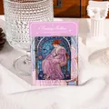 Antiker Alphonse Mucha Acryl-Kühlschrankmagnet mit Göttinnen-Motiv und rosa Karte - Fantasiegöttin