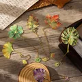 Set of creative gold-tone metal leaf bookmarks with colorful enamel nature designs - Set of 6 / All 6 Leaf Designs