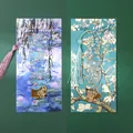 Vintage gilded metal bookmarks featuring Monet and Van Gogh paintings with tassels - Water Lily and Almond Blossoms (2 Pieces)