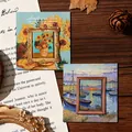 Vintage metal bookmark with Van Gogh Sunflower and Sunset harbor oil painting designs - Sunflower + Fishing Boats