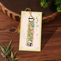 Exquisite metal panda bookmark with gold tassel and bamboo motif on green card - Bright Future / 1 Piece