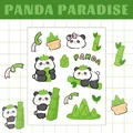 Cute cartoon panda PET transparent stickers for DIY journal and scrapbook decoration - Panda Green