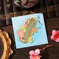 Elegant ancient style gold metal hollow bookmark in Guzheng shape with lotus decor - Lotus Wind in Strings / 1 Piece
