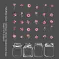 Pink floral sticker set with 60 flower decals and 2 random bottle outlines for journaling - Pink Rose / 62 Pieces/Pack