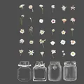 White floral stickers set with 60 botanical pieces and 2 random bottle jars. - White Garden / 62 Pieces/Pack